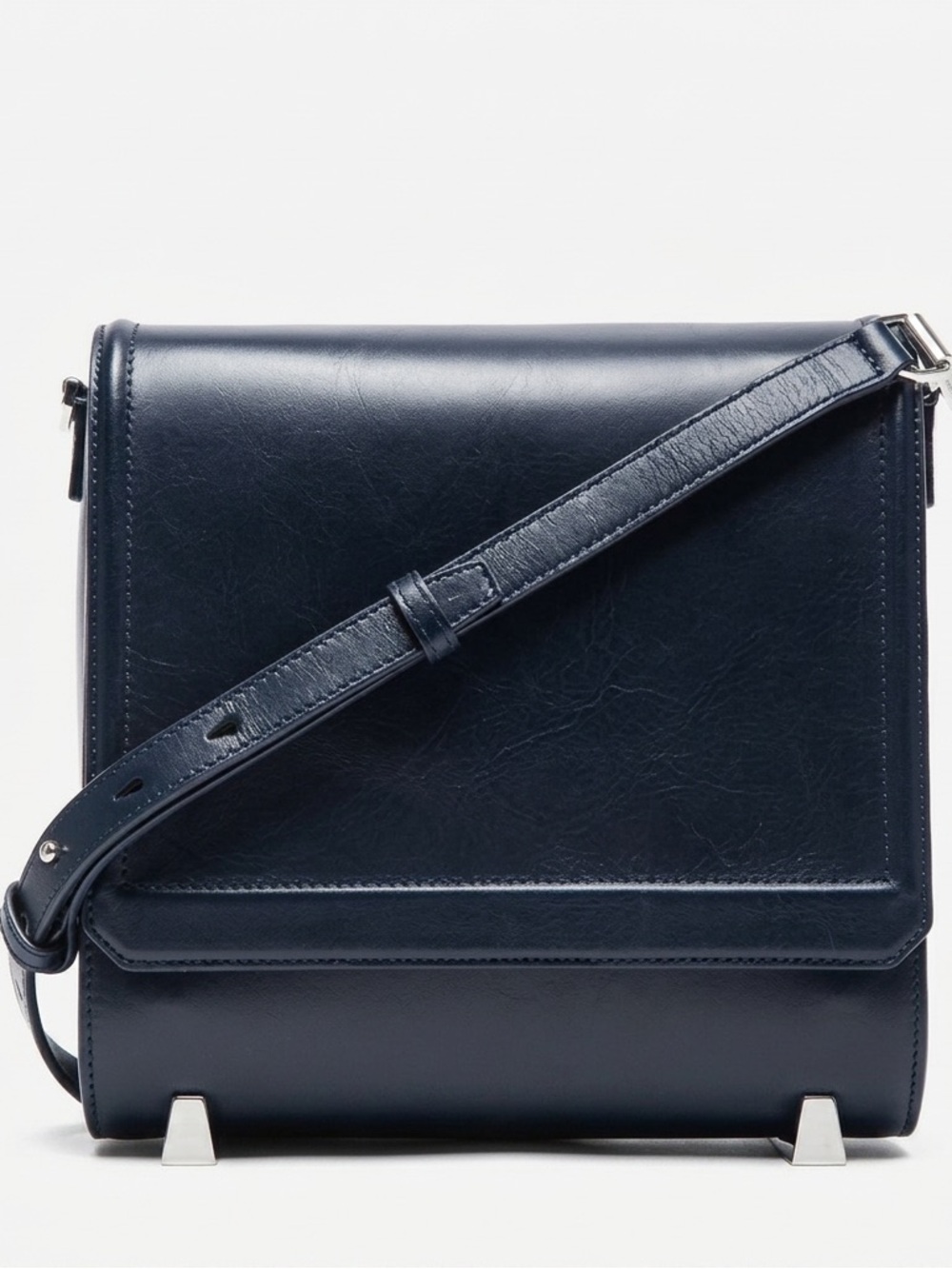 Alexander Wang Chastity Messenger Bag Navy Silver Leather Magnetic Closure